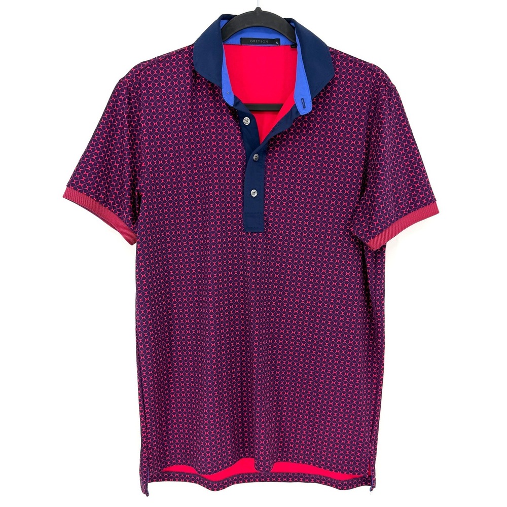Greyson Golf Polo Geometric Diamond Print S Purple Red Performance Stretch Shirt